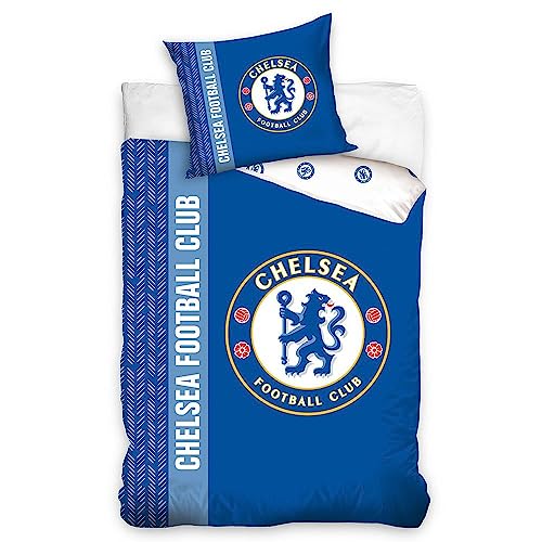 Chelsea FC-Logo Set mit Einzelbettbezug und Kissenbezug aus 100% Baumwolle von Carbotex