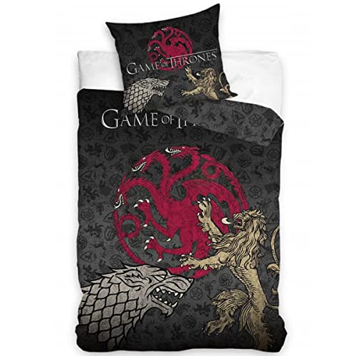 Game of Thrones - Stark Wolf Lannister Löwe Targaryen Drache - Bettbezug 140 x 200 cm und Kissenbezug 70 x 90 cm - 100% Baumwolle von Carbotex