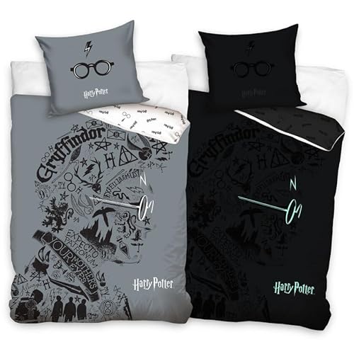 Harry Potter Bettwäsche-Set, wendbar, Bettbezug 140 x 200 cm + Kissenbezug 60 x 63 cm von Carbotex