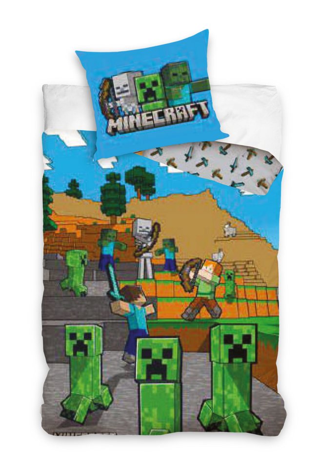 Kinderbettwäsche Minecraft Wende Bettwäsche Set 2 tlg. 135 x 200 cm 80 x 80cm, Carbotex von Carbotex