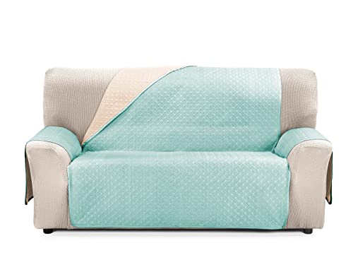 Cardenal Textil Rubin Sofaüberwurf, zweifarbig, wendbar, Aquamarin/Ecru, 3-Sitzer von Cardenal Textil