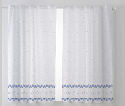 Cardenal Textil Tamara Küchengardine Gardine Vorhang, Polyester, blau, Pack 2 100 x 140 cm von Cardenal Textil