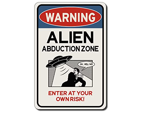 Metall-Blechschild im Retro-Stil, 14 x 20 cm, Aufschrift "Warning Alien Abduction Zone Enter at Your Own Risk", für Innen- und Außenbereich, Retro-Stil, UFO-Geschenk für Männerhöhle, Garage von Cardigirl
