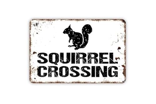 Metall-Blechschild im Retro-Stil, 20,3 x 30,5 cm, Eichhörnchen, überquert Wald, Wanddekoration, Kaffee- und Bar-Dekor, Heimdekoration, Heimdekoration, Aluminiumschild von Cardigirl