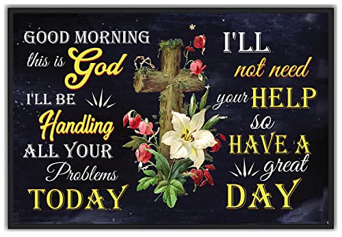 Metall-Blechschild im Retro-Stil, 20,3 x 30,5 cm, englische Aufschrift "Good Morning This is God. I'll Be Handling All Your Problems Today", religiöse Wanddekoration, Kunstdruck, christliche Geschenke von Cardigirl