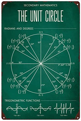 Retro-Blechschild aus Metall, 14 x 20 cm, Motiv: The Unit Circle Secondary Mathematics High School Education Poser Mathematik Poster High School Mathematik Klassenzimmer Dekor Nostalgische Kunst Dekor von Cardigirl