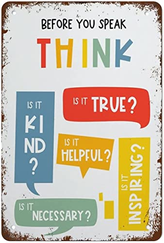 Retro-Blechschild aus Metall, 20,3 x 30,5 cm, Affirmationen für Kinder, Regenbogen-Affirmationen, Druck, Denke vor dem Sprechen, inspirierende Kinderzimmer-Dekoration, geeignet für Zuhause, Bar, Café von Cardigirl