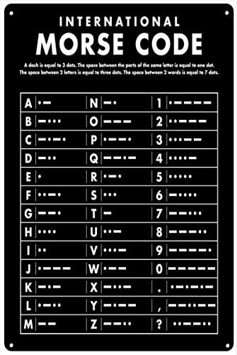 Retro-Blechschild aus Metall, 20,3 x 30,5 cm, Morsecode, schwarz, Wandkunst, bedruckbar, Morsecode-Tabelle, Wes Anderson Understand Morsecode, Titanic Ham Radio, Morsecode, rustikale Heimdekoration von Cardigirl