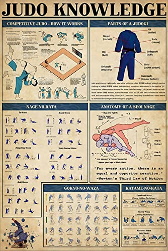 Retro-Metall-Blechschild, 20,3 x 30,5 cm, Judo-Wissensposter, wettbewerbsfähiges Judo, wie es funktioniert, Hauseinweihung, Geschenk, Heim-Poster, lustige Wanddekoration, nostalgische Kunstdekoration von Cardigirl