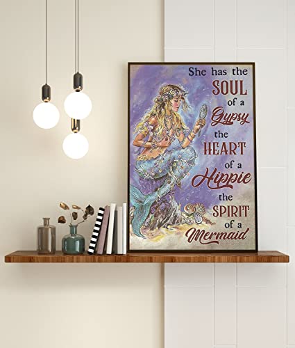 Retro-Metall-Blechschild, 20,3 x 30,5 cm, mit Aufschrift "She Has The Soul of A Gypsy The Heart of A Hippie and The Spirit of A Mermaid", lustige Wanddekoration, nostalgische Kunstdekoration von Cardigirl