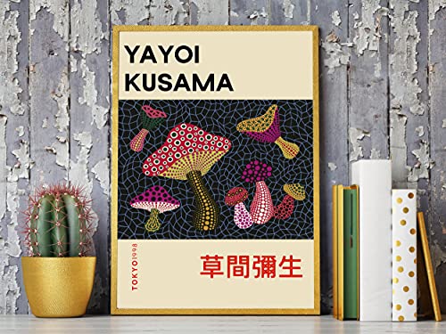 Retro Metall-Blechschild 14 x 20 cm Yayoi Kusama Pilze Poster Yayoi Kusama Wandkunst Yayoi Kusama Red Dot Ausstellungsposter lustige Wanddekoration nostalgische Kunst Dekor wasserdichte Platte von Cardigirl