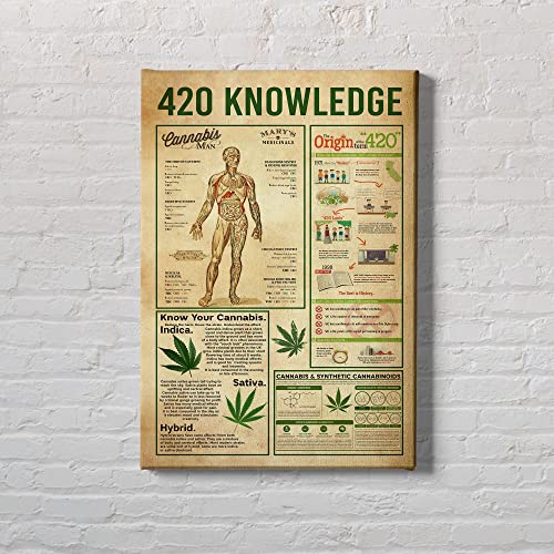 Retro Metall-Blechschild 20,3 x 30,5 cm, 420 Wissen Cannabis Poster Cannabis Wissen Unkrautsteiner, Vintage Cannabis Art Benefits of 420 Poster, rustikale Heimdekoration, lustige Raumdekoration von Cardigirl