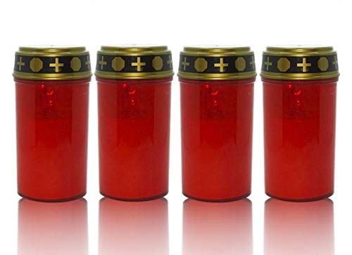 CardioCell LED-Grablicht rot mit Batterie | LED-Grabkerze mit naturgetreuem Flackereffekt | Grablichtkerze ist Wind- und Wetterfest | Hochwertige Grablichter (4X LED-Grablicht rot mit Batterie) von CardioCell