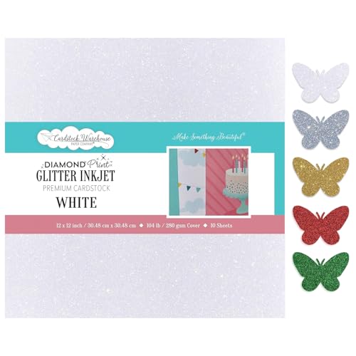 Cardstock Warehouse Diamantdruck Inkjet Glitter – Premium weißes Glitzer-Kartonpapier – 10 Blatt, 30,5 x 30,5 cm – 47,2 kg/280 g/m² für Tintenstrahldruck, Stanzen, Kartenherstellung, Handwerk und Cardstock Warehouse Diamantdruck Inkjet Glitter – Premium weißes Glitzer-Kartonpapier – 10 Blatt, 30,5 x 30,5 cm – 47,2 kg/280 g/m² für Tintenstrahldruck, Stanzen, Kartenherstellung, Handwerk und von Cardstock Warehouse Paper Company