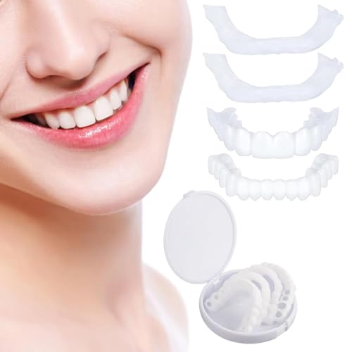 Care Spring 4 Paar Künstliche Zähne Mit Clip-In-Veneers Für Ober- Und Unterkiefer, Aufsteckbare Kosmetische Zahnprothesen Künstliche Zähne, Sofortige Verbesserung des Selbstbewussten Lächelns von Care Spring