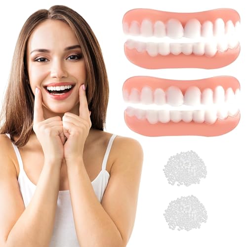 Care Spring Veneers Zähne Zum Aufstecken 2 Paare Zahnersatz Selber Machen, Kosmetische Zahnspange Snap on Prothesen Oben Und Unten Für Männer & Frauen Zahnaufhellung Und Sofort Perfektes Lächeln von Care Spring