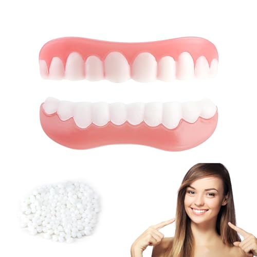 Snap on Zahnprothesen 2 Paare Veneers Gefälschte Zähne Oben Und Unten, Künstliche Zahnschiene Kosmetische Weisse Zähne, Zahnersatz Zum Aufstecken Für Männer Frauen Sofort Perfektes Lächeln von Care Spring