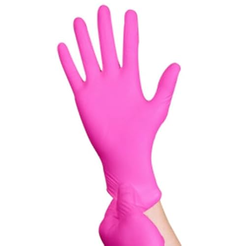 Nitril Untersuchungshandschuhe, fingertexturiert, latexfrei, puderfrei, AQL 1.5, 100 Stück (Rosa, M) von CarePrime