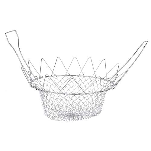 Frittierkorb, Gittersieb, Edelstahl Faltbares Frittiernetz Speisensieb Siebkorb Fastfoodkorb Pommes Frites Korb zum Dämpfen, Spülen, 9,3x3,7in (D x H) von Caredy