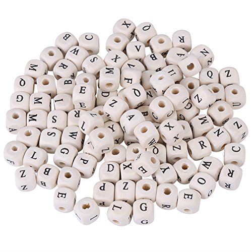 WüRfel Perlen, 100Pcs Perlen Brief Perlen Mixed Wooden Square Cube Lose Distanzscheibe Korne GrößE 10X10MM von Caredy