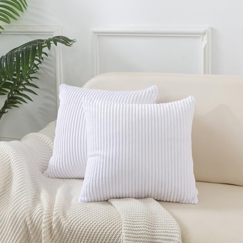 Caregchrisj Kissenbezug 40x40 2er Set Kordsamt Kissenbezug Weiß gestreiftes Muster Kissenbezüge gelten für Wohnzimmer,Sofa,Schlafzimmer,Balkon,Kinder,Deko Kissenhülle mit Verstecktem Reißverschluss von Caregchrisj