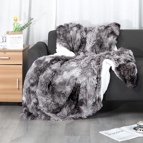Caregchrisj Kunstfelldecke –Grauweiß Sherpa Schafdecke – Comfort Luxuriöse Flauschige Kuscheldecke – weiche Decke für Couch und Bett-M160cmX200cm von Caregchrisj