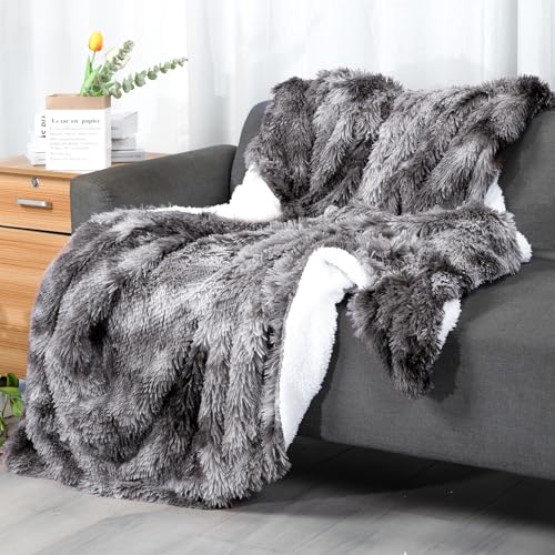 Caregchrisj Kunstfelldecke –Grauweiß Sherpa Schafdecke – Comfort Luxuriöse Flauschige Kuscheldecke – weiche Decke für Couch und Bett-S130cmX160cm von Caregchrisj