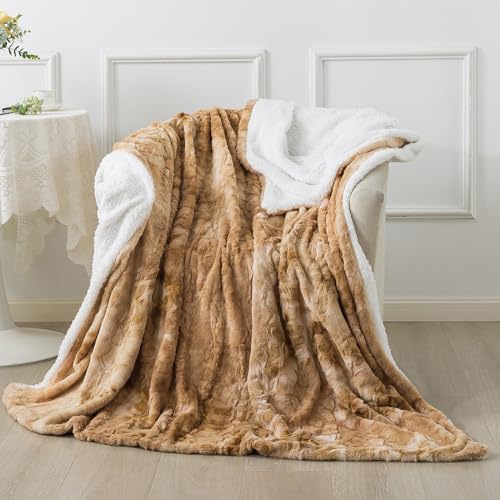 Caregchrisj Kunstfelldecke –Kaffeefarbe Sherpa Schafdecke – Comfort Luxuriöse Flauschige Kuscheldecke – weiche Decke für Couch und Bett-130cmX160cm von Caregchrisj