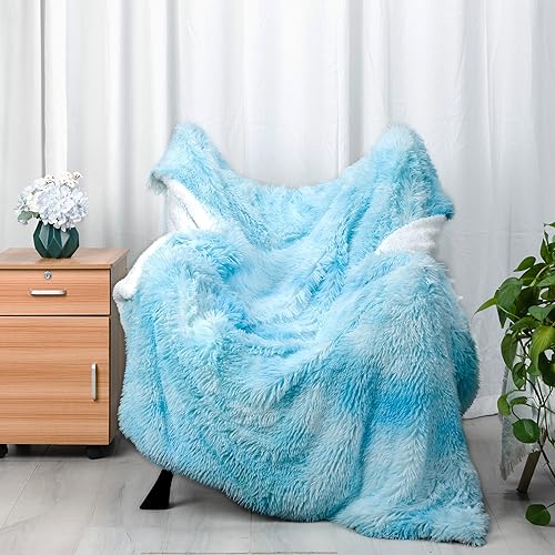 Caregchrisj Kunstfelldecke –Blau Sherpa Schafdecke – Comfort Luxuriöse Flauschige Kuscheldecke – weiche Decke für Couch und Bett-S130cmX160cm von Caregchrisj