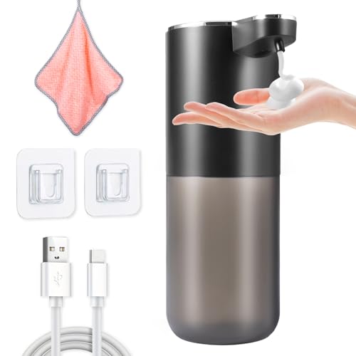 Carehabi Elektrischer Seifenspender Automatisch Schwarz, Wandmontierbarer 400ml Automatischer Seifenspender, No Touch Automatic Soap Dispenser für Wäscherei, Bad, Küche, Toilette (Inklusive 1 Rag) von Carehabi