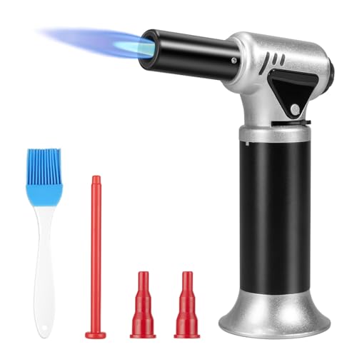 Carehabi Flambierbrenner, Einstellbare Flamme Bunsenbrenner mit Sicherheitssperre, Nachfüllbar Creme Brulee Brenner zum Kochen Backen Grillen Camping Silber(Butangas nicht im Lieferumfang Enthalten) von Carehabi