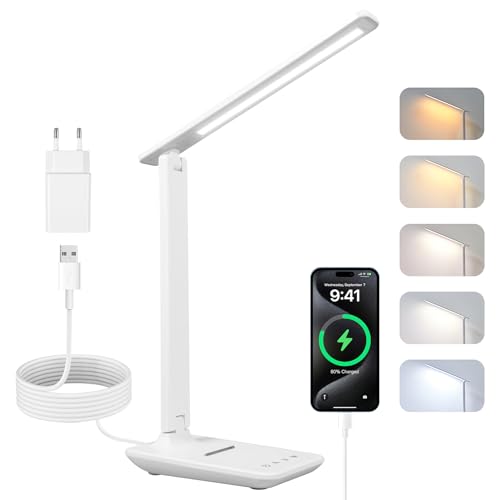 Carehabi Schreibtischlampe LED, Dimmbare Tischleuchte, LED Tischlampe mit 5 Farben und 5 Helligkeitsstufen, Leselampemit USB Ladeanschluss Touch Steuerung für Kinder, Schlafzimmer, Lektüre, Büros Carehabi Schreibtischlampe LED, Dimmbare Tischleuchte, LED Tischlampe mit 5 Farben und 5 Helligkeitsstufen, Leselampemit USB Ladeanschluss Touch Steuerung für Kinder, Schlafzimmer, Lektüre, Büros von Carehabi