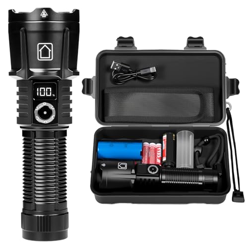 Carehabi Taschenlampe LED Aufladbar 20000 Lumen Taschenlampe USB Aufladbar Taschenlampe LED IPX4 Wasserdicht Zoombare Handlampe mit 8 Lichtmodi für Camping Outdoor Wandern von Carehabi