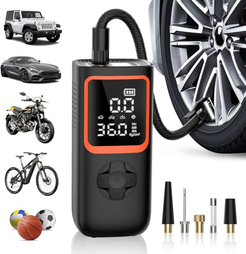 Elektrische Luftpumpe - 6000mAh & 150PSI Fahrradpumpe für Autoreifen mit Manometer & LED-Licht, 2X schnellere Aufblasung Mini Kompressor für Auto Fahrräder, Motorra von Carehabi