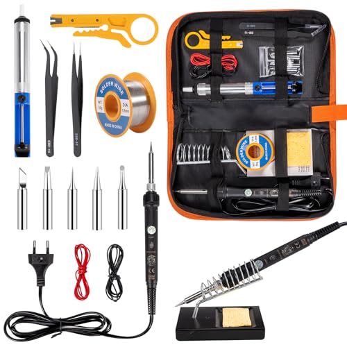 Lötkolben Set, 16 in 1 60W Soldering iron kit, 220-480°C Temperatur Einstellbar, Lötstation, 5 Lötspitzen, Lötdraht, Pinzetten und Entlötpumpe, Elektronik Lötset für Lötarbeiten Profi Hobbybastler Lötkolben Set, 16 in 1 60W Soldering iron kit, 220-480°C Temperatur Einstellbar, Lötstation, 5 Lötspitzen, Lötdraht, Pinzetten und Entlötpumpe, Elektronik Lötset für Lötarbeiten Profi Hobbybastler von Carehabi