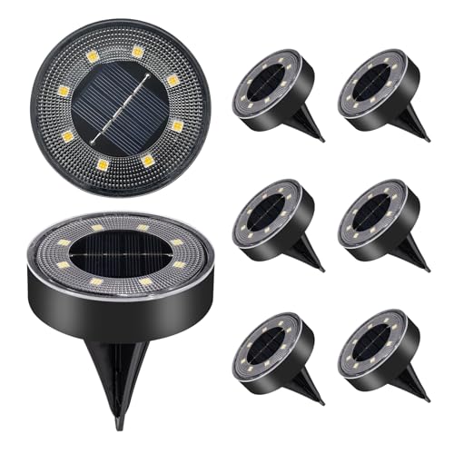 Solar Bodenleuchten Aussen 8 Stück (Warmes Weiß), 8 LED Gartenbeleuchtung Solar IP68, Wasserdicht Boden Solarleuchten, Solarlampen für Garten Außen Rasen Gehweg Patio Auffahrt von Carehabi