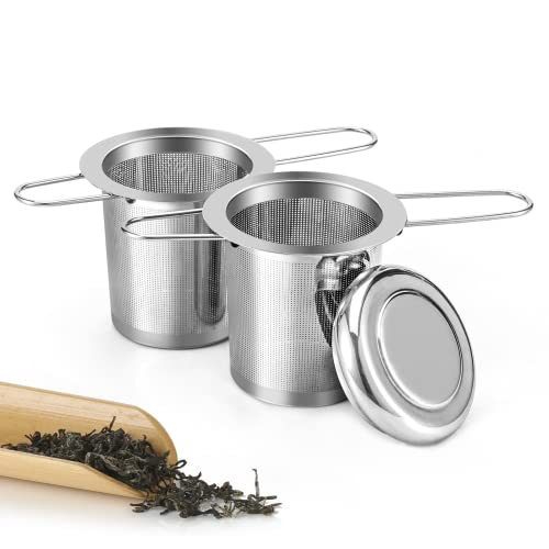 Teesieb, Tea Infuser 304 Rostfreiem Edelstahl Teefilter mit Faltbare Griffe und Deckel Teefilter für Losen Tee (A-2PCS) von Carehabi