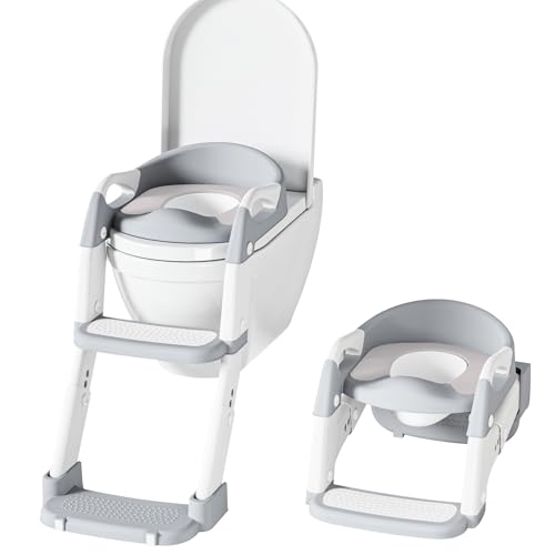 Toilettensitz Kinder mit Treppe, 2-in-1 Toilettentrainer für Kinder, WC Sitz mit PU Gepolsterter, Höhenverstellbar und Faltbar, Rutschfest mit Spritzschutz Toilettenaufsatz Kinder Toilettensitz Kinder mit Treppe, 2-in-1 Toilettentrainer für Kinder, WC Sitz mit PU Gepolsterter, Höhenverstellbar und Faltbar, Rutschfest mit Spritzschutz Toilettenaufsatz Kinder von Carehabi