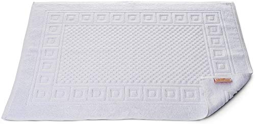 Carenesse Badvorleger 2er Set 50 x 70 cm weiß I Saugstarke Badematte aus Baumwolle: Premium Hotelqualität Öko-Tex 100 I Waffelmuster & Bordüre I Duschvorleger dick & fusselfrei von Carenesse