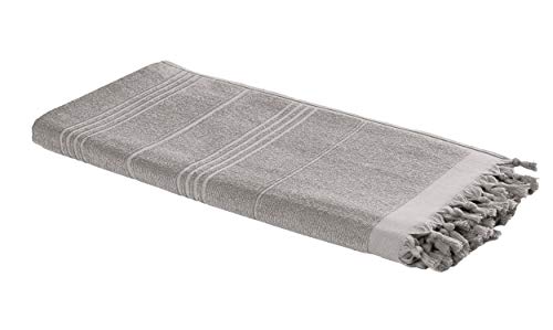 Carenesse 2 in 1 Hamamtuch 90 x 190 cm Light Grey I Zweiseitiges Hamam Handtuch 100% Baumwolle: Glatt & Frottier I Pestemal/Fouta saugfähig & hygienisch I Hamam Strandtuch/Saunahandtuch kompakt von Carenesse