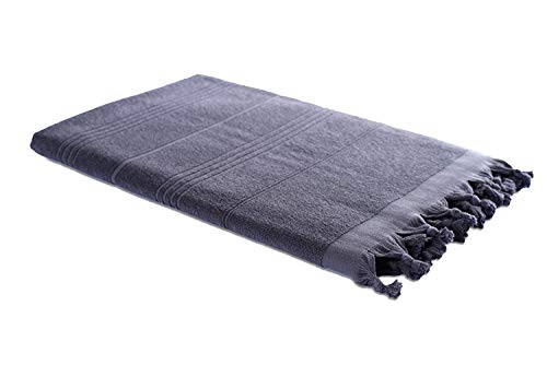 Carenesse 2 in 1 Hamamtuch 90 x 190 cm anthrazit I Zweiseitiges Hamam Handtuch 100% Baumwolle: Glatt & Frottier I Pestemal/Fouta saugfähig & hygienisch I Hamam Strandtuch/Saunahandtuch kompakt von Carenesse