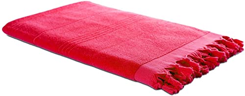 Carenesse 2 in 1 Hamamtuch 90 x 190 cm rot I Zweiseitiges Hamam Handtuch 100% Baumwolle: Glatt & Frottier I Pestemal/Fouta saugfähig & hygienisch I Hamam Strandtuch/Saunahandtuch kompakt von Carenesse