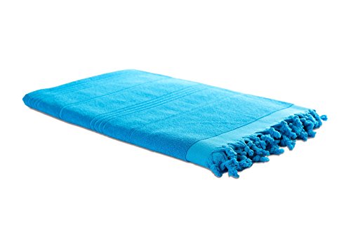 Carenesse 2 in 1 Hamamtuch 90 x 190 cm türkis I Zweiseitiges Hamam Handtuch 100% Baumwolle: Glatt & Frottier I Pestemal/Fouta saugfähig & hygienisch I Hamam Strandtuch/Saunahandtuch kompakt von Carenesse