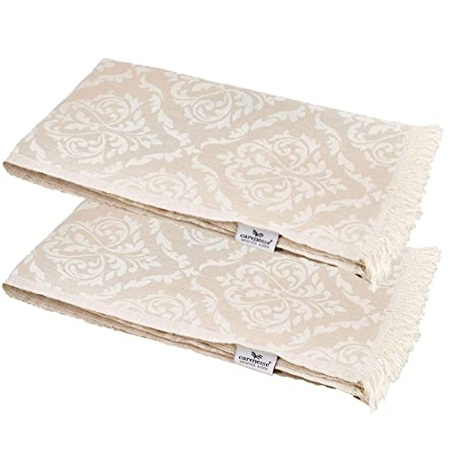 Carenesse 2er Set Handtuch Barock 60 x 100 cm beige I Edles & zartes Handtuch Set aus 100% Baumwolle mit hochwertiger Webung I Kleines Hamam Tuch für Reisen I Sport Towel leicht & saugfähig von Carenesse