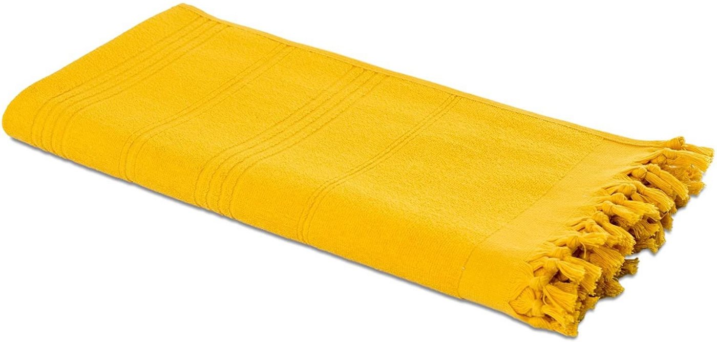 Carenesse Badetuch 2in1 Hamamtuch 90x190 cm gelb Saunahandtuch Strandtuch Badetuch, Baumwolle, Zweiseitiges Hamam Handtuch Pestemal Fouta Yogatuch Campingtuch von Carenesse