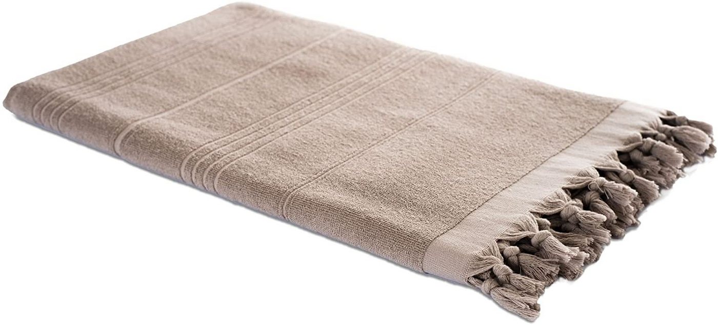 Carenesse Badetuch 2in1 Hamamtuch 90x190 cm beige Saunahandtuch Strandtuch Badetuch, 100% Baumwolle, Zweiseitiges Hamam Handtuch Pestemal Fouta Yogatuch Campingtuch von Carenesse