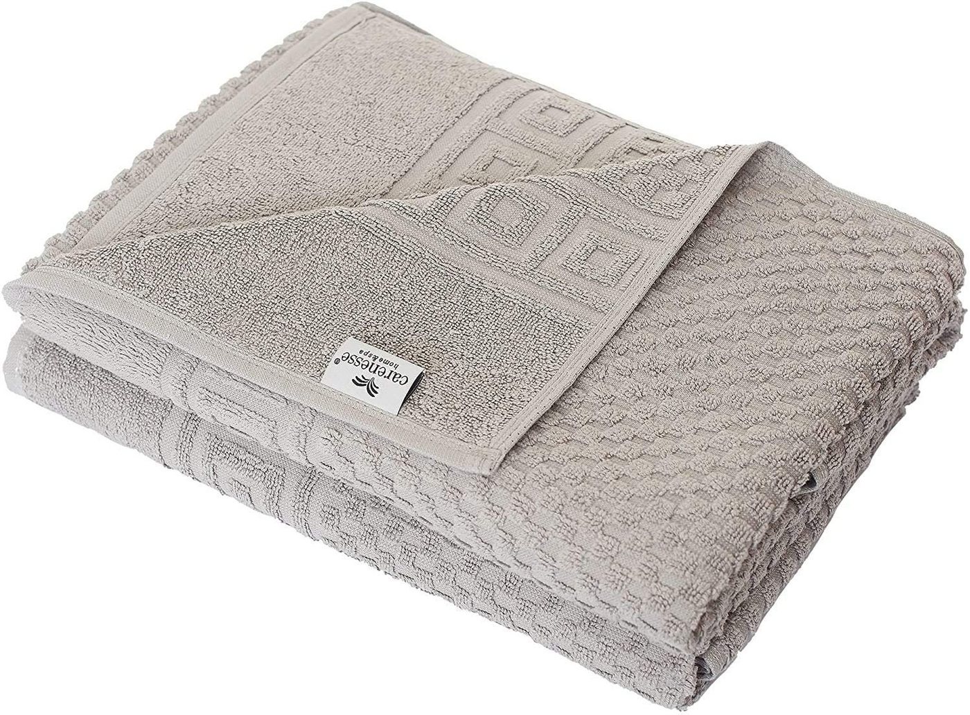 Carenesse Duschtücher 70 x 140 cm grau, 2-er Pack, Duschtuch Set Waffelmuster & Bordüre, Baumwolle, Frottee Duschtücher fusselfrei & saugstark, Handtücher, Bath Towel von Carenesse