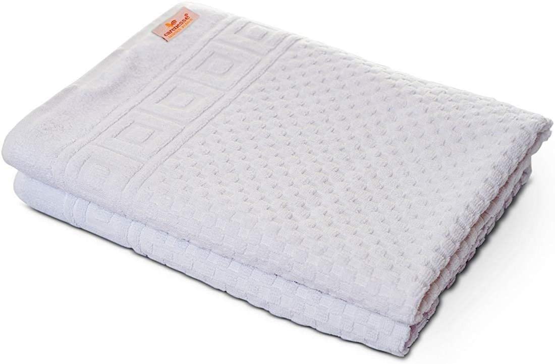 Carenesse Duschtücher 70x140 cm weiß, 2-er Pack Waffelmuster & Bordüre Duschtuch Badetuch, Baumwolle, 100% Baumwolle fusselfrei saugstark weich Handtuch Towel Frottiertuch von Carenesse