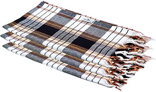 Carenesse Hamamtuch Classic 3er Set 80 x 170 cm I Hamam Handtücher 100% Baumwolle I 3X saugfähiges & schnell trocknendes Pestemal schwarz kariert I Kompaktes Strandtuch Saunahandtuch von Carenesse