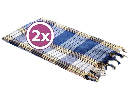 Carenesse Hamamtuch Classic 2er Set 80 x 170 cm I Hamam Handtücher 100% Baumwolle I 2X saugfähiges & schnell trocknendes Pestemal blau kariert I Kompaktes Hamam Strandtuch/Saunahandtuch Bundle von Carenesse